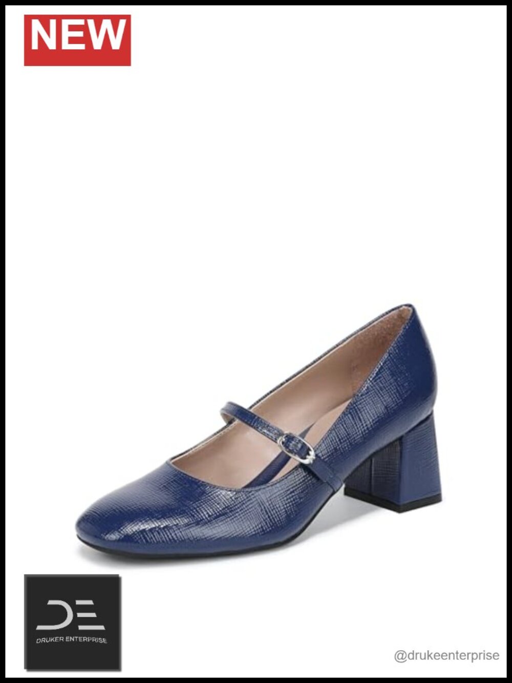 Women's Mary Jane Pumps - Patent PU Block Heel Round Toe Adjustable Strap